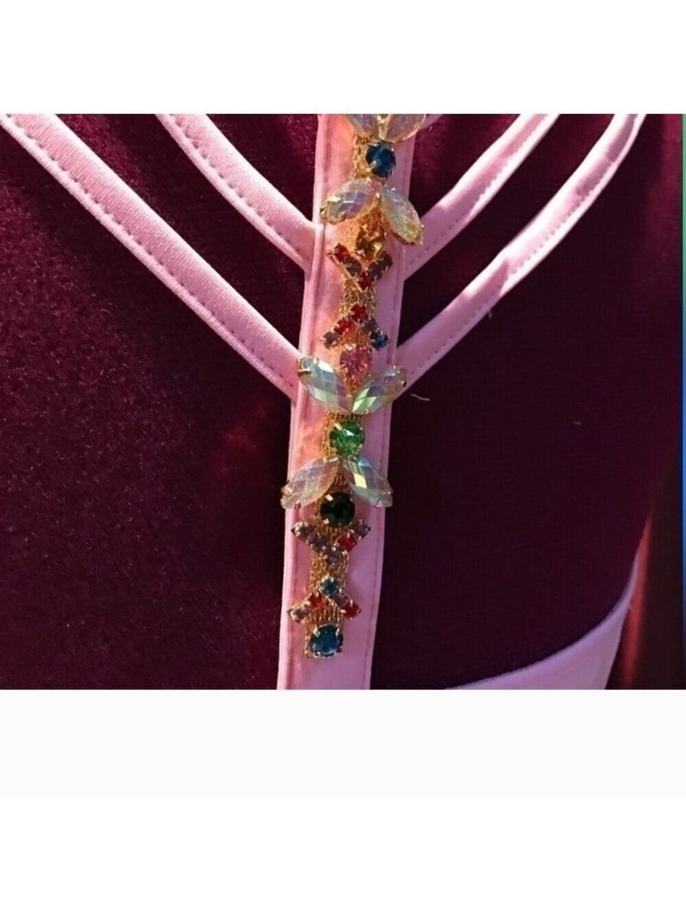 New Jeweled Camisole Style Top Unique Spaghetti Straps Pink Cochella Carnaval - Picture 2 of 7
